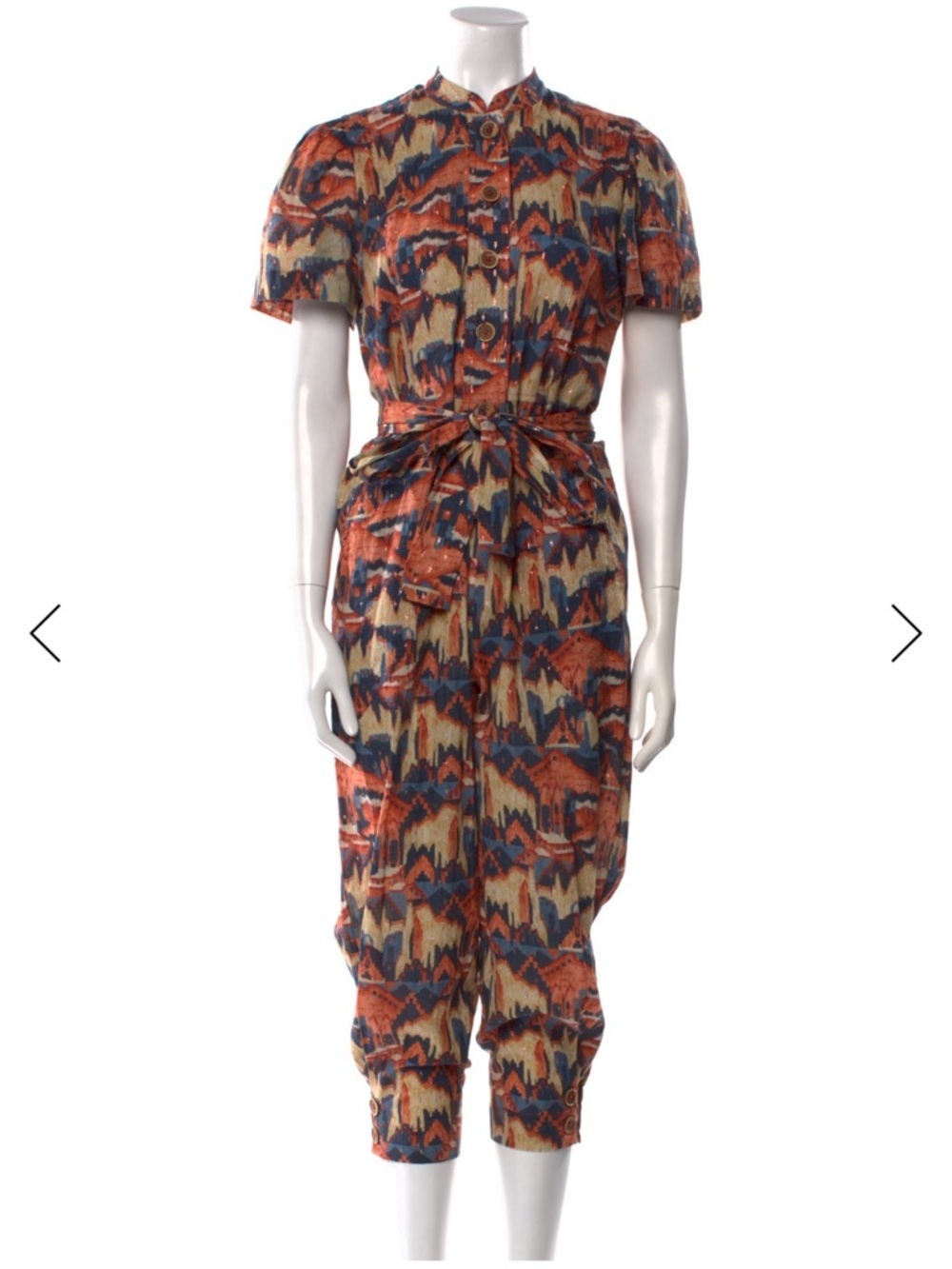 CHUFY Urpi Shimmered Cotton Jumpsuit in Rust & Blue SMALL